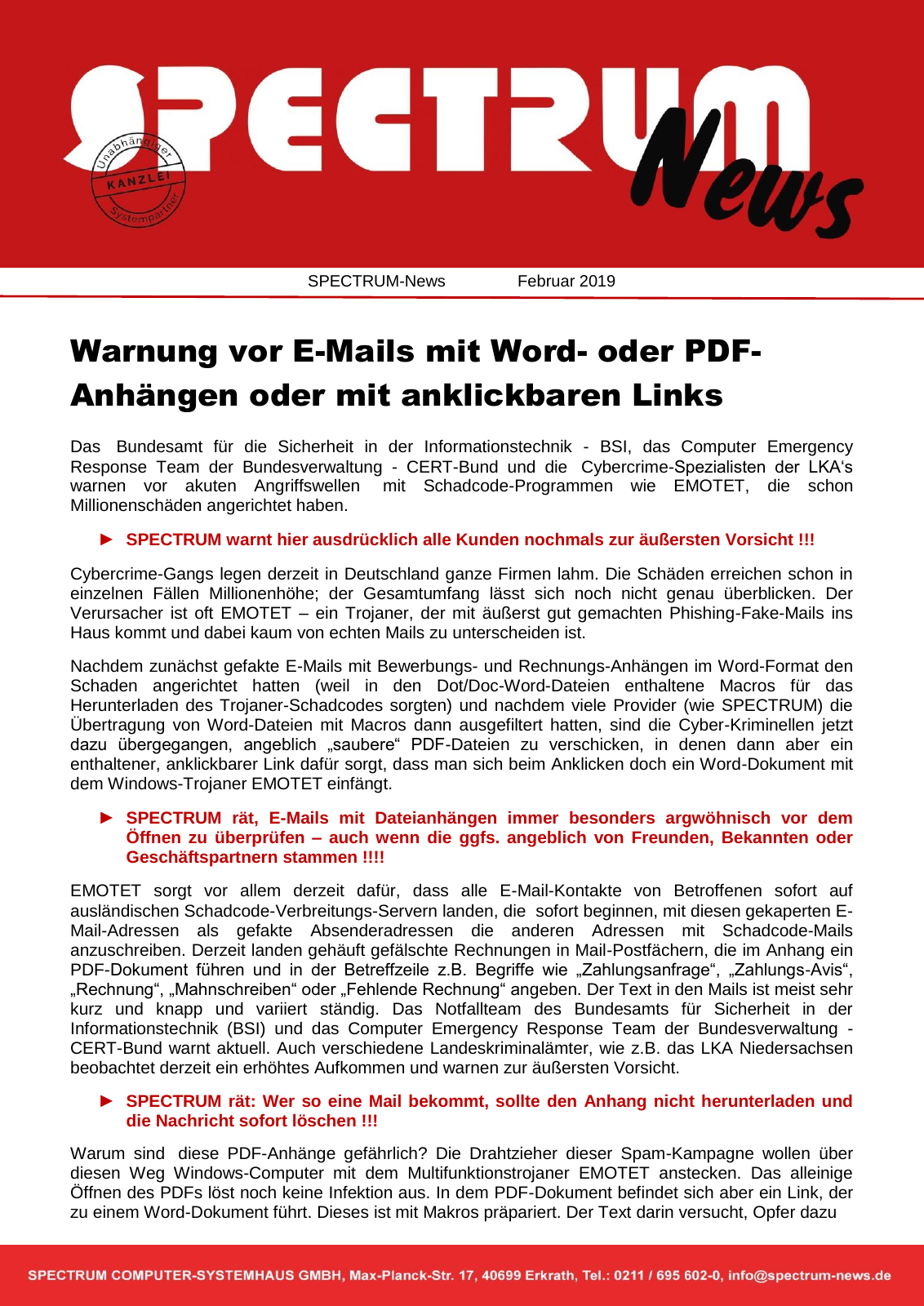 Vorschau NEWS Warnung vor E-Mails mit Word-Anhängen Seite 1